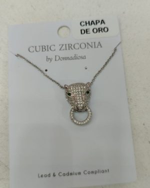 COLLAR JAGUAR DORADO CON CHAPA DE ORO CON ZIRCONIA EN PLATEADO/DORADO MOD: N1495 $220