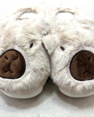 PANTUFLAS DE CAPIBARA BEIGE CON SUELA BLANCA