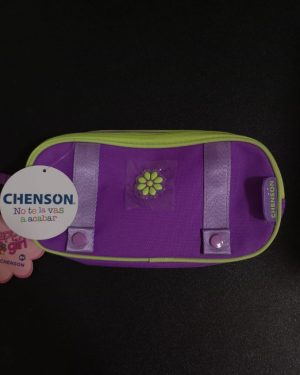 LAPICERA CHENSO COLOR MORADA Y VERDE CON DOS COMPARTIMENTOS Y UNA FLOR EN EL CENTRO $350