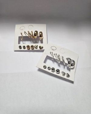 PAQUETE DE ARETE 6 PZAS DIARIO CON VARIACIONES DORADO & PLATEADO $75