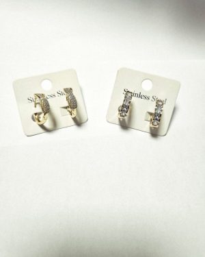 ARETES ACERO INOXIDABLE CON DIAMANTES PLATEADOS $189