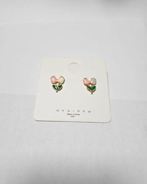 ARETE TULIPANES ROSA & BLANCO $95 CHAPA DE ORO
